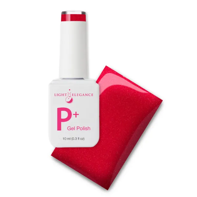 Light Elegance P+ Curtain Call gel polish 10 ml rød shimmer